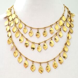 Vtg VENDOME Gold Tiered Bib Statement Necklace Falling Leaves Bar Chain Links